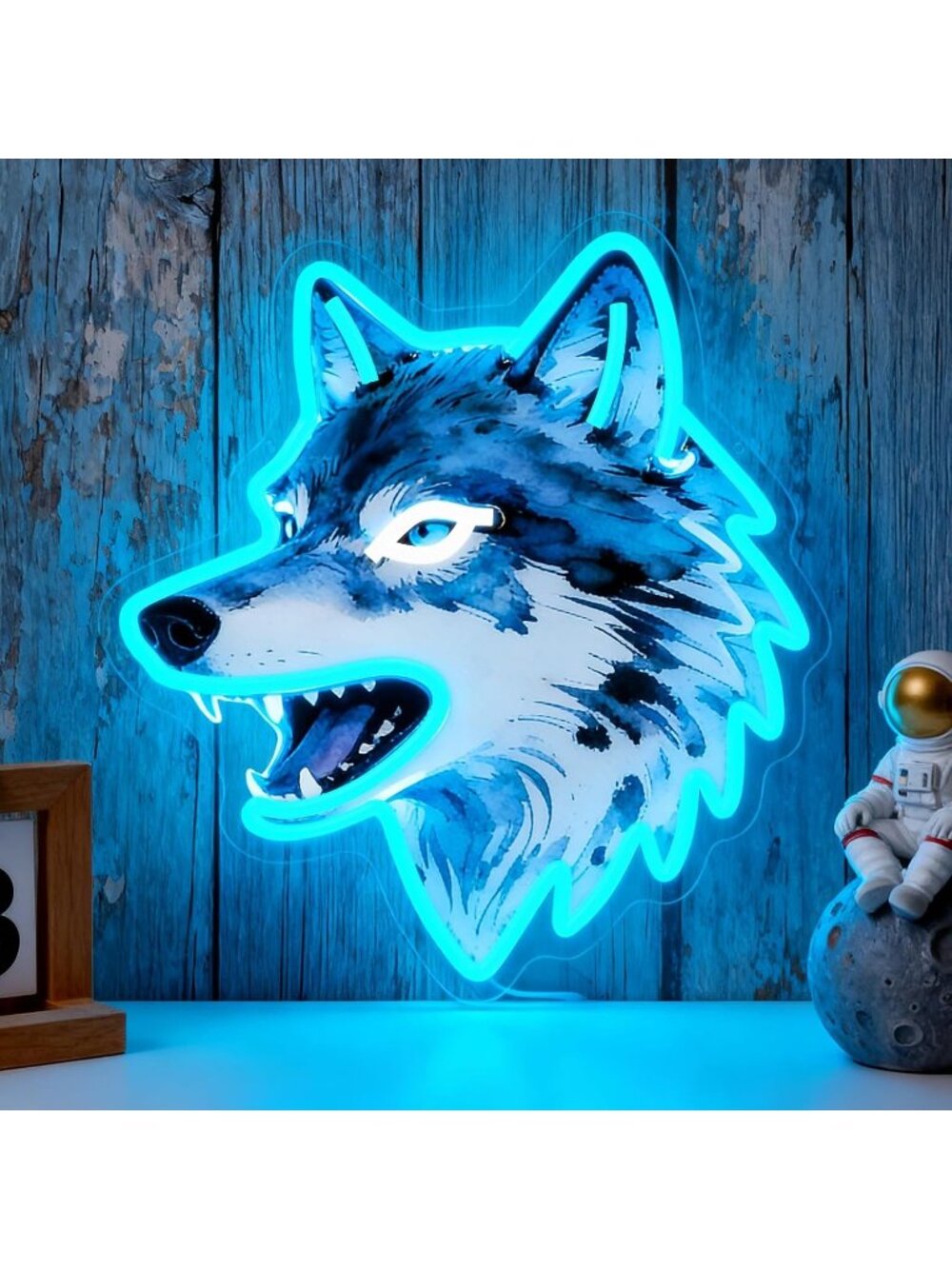 Wolf Neon Sign Blue White UV-Printed Dimmable Wolf LED Neon Light Animal Theme